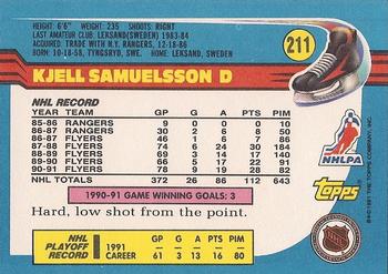 1991-92 Topps #211 Kjell Samuelsson Back