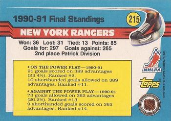 1991-92 Topps #215 New York Rangers Back