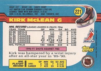 1991-92 Topps #221 Kirk McLean Back