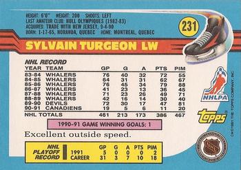 1991-92 Topps #231 Sylvain Turgeon Back