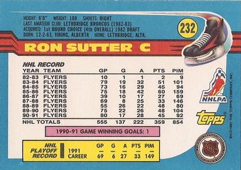 1991-92 Topps #232 Ron Sutter Back