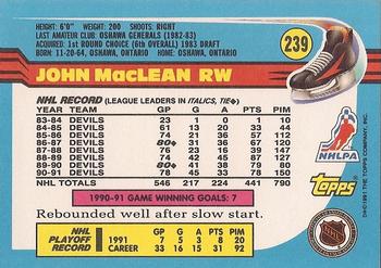1991-92 Topps #239 John MacLean Back