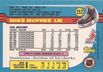 1991-92 Topps #252 Mike McPhee Back