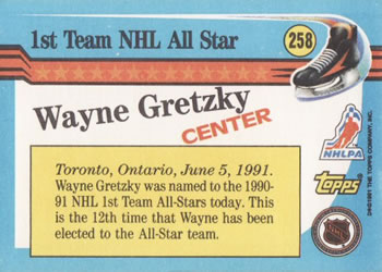 1991-92 Topps #258 Wayne Gretzky Back