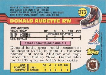 1991-92 Topps #273 Donald Audette Back