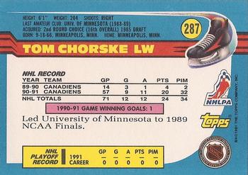 1991-92 Topps #287 Tom Chorske Back
