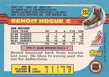 1991-92 Topps #292 Benoit Hogue Back