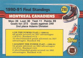 1991-92 Topps #298 Montreal Canadiens Back
