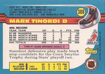 1991-92 Topps #308 Mark Tinordi Back