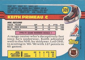 1991-92 Topps #309 Keith Primeau Back