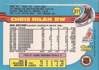 1991-92 Topps #311 Chris Nilan Back