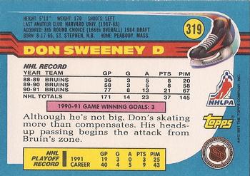 1991-92 Topps #319 Don Sweeney Back