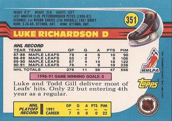 1991-92 Topps #351 Luke Richardson Back