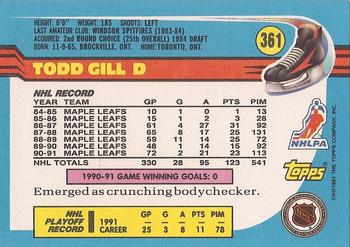 1991-92 Topps #361 Todd Gill Back