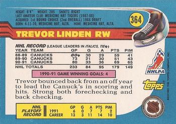 1991-92 Topps #364 Trevor Linden Back