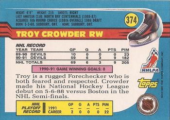 1991-92 Topps #374 Troy Crowder Back