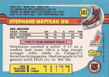 1991-92 Topps #383 Stephane Matteau Back