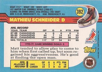 1991-92 Topps #392 Mathieu Schneider Back