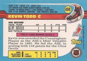 1991-92 Topps #400 Kevin Todd Back