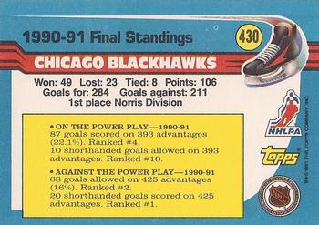 1991-92 Topps #430 Chicago Blackhawks Back