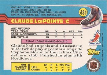 1991-92 Topps #431 Claude Lapointe Back
