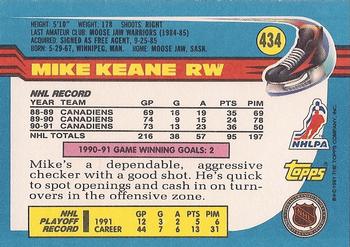 1991-92 Topps #434 Mike Keane Back