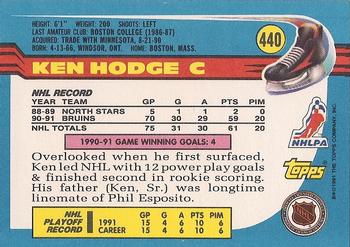 1991-92 Topps #440 Ken Hodge Back
