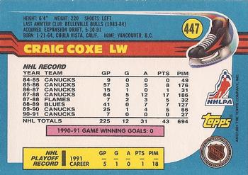 C414B Craig Coxe #329 San Jose Sharks Pro Set 1991-2 Tarjeta de hockey sobre hielo