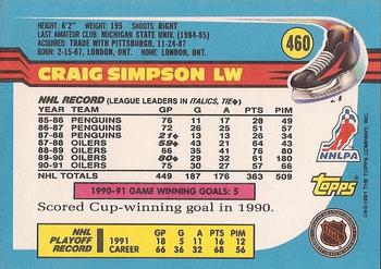 1991-92 Topps #460 Craig Simpson Back