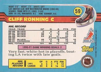 1991-92 Topps #59 Cliff Ronning Back