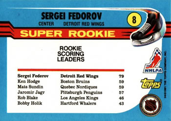 1991-92 Topps #8 Sergei Fedorov Back