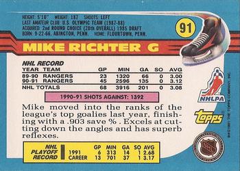 1991-92 Topps #91 Mike Richter Back