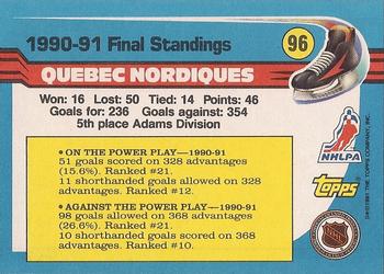 1991-92 Topps #96 Quebec Nordiques Back