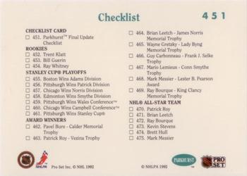 1991-92 Parkhurst #451 Checklist Back
