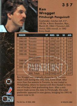 1991-92 Parkhurst #357 Ken Wregget Back