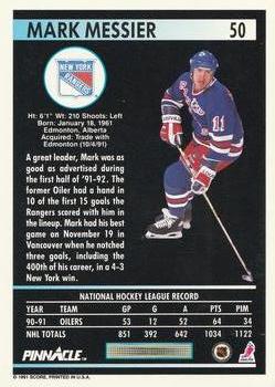 1991-92 Pinnacle #50 Mark Messier Back