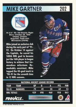 1991-92 Pinnacle #202 Mike Gartner Back