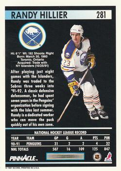 1991-92 Pinnacle #281 Randy Hillier Back
