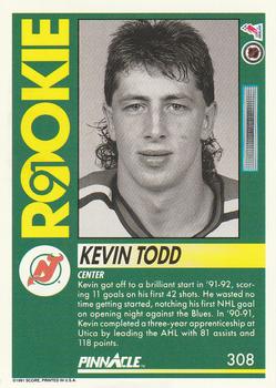 1991-92 Pinnacle #308 Kevin Todd Back
