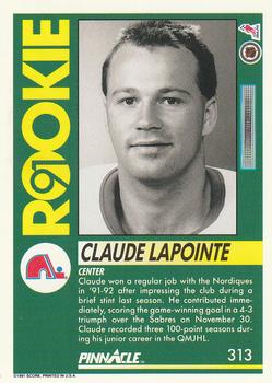 1991-92 Pinnacle #313 Claude Lapointe Back
