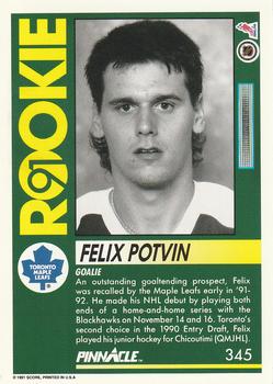 1991-92 Pinnacle #345 Felix Potvin Back