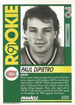 1991-92 Pinnacle #350 Paul DiPietro Back