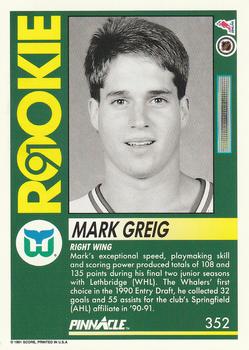 1991-92 Pinnacle #352 Mark Greig Back