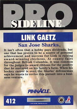 1991-92 Pinnacle #412 Link Gaetz Back