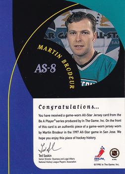 1998-99 Be a Player - All-Star Game Used Jerseys #AS-8 Martin Brodeur Back
