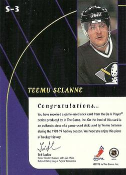 1998-99 Be a Player - All-Star Game Used Sticks #S-3 Teemu Selanne Back