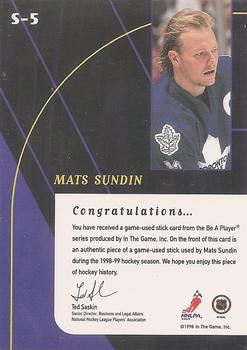 1998-99 Be a Player - All-Star Game Used Sticks #S-5 Mats Sundin Back