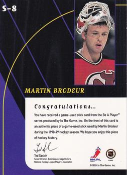 1998-99 Be a Player - All-Star Game Used Sticks #S-8 Martin Brodeur Back