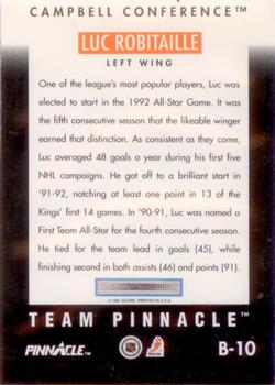1991-92 Pinnacle - Team Pinnacle #B10 Luc Robitaille Back