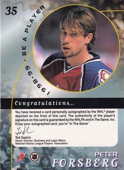 1998-99 Be a Player - Autographs #35 Peter Forsberg Back